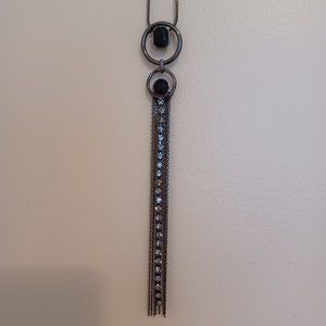 WHBM Black and Crystal Tassel Pendant Necklace